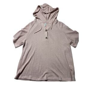 Dokotoo Womens 2XL Blush Pink Waffle Knit Short Sleeve Hooded Top w/ Buttons